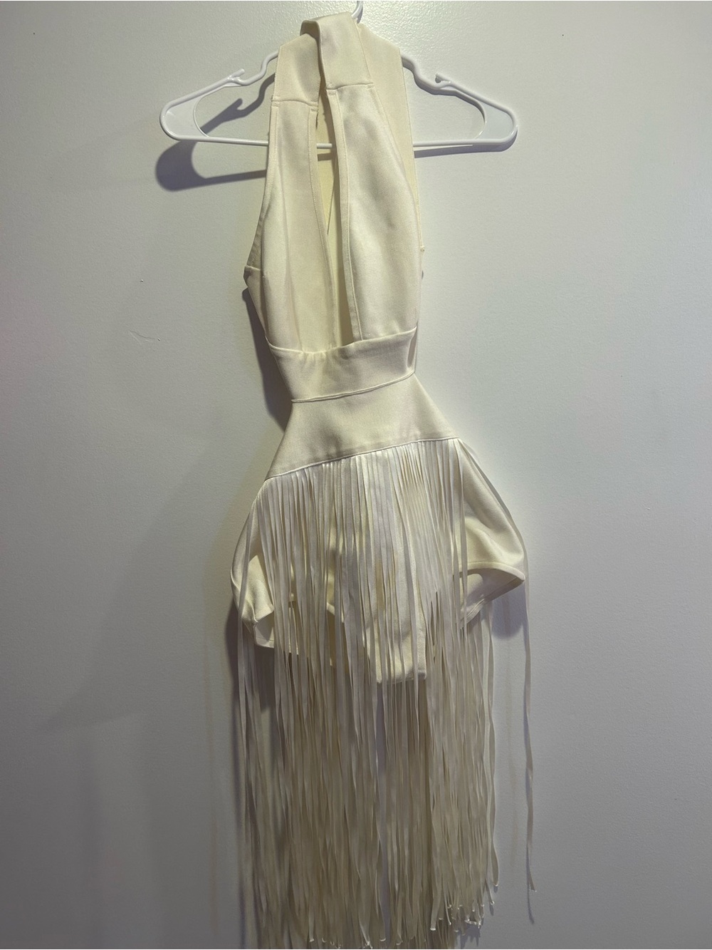 Women's Cream Fringe Halter Dress